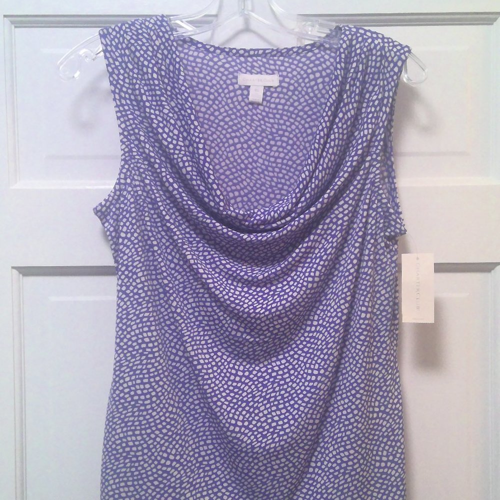 Charter Club NEW with Tags Purple & White Drape Neck Sleeveless Blouse XS